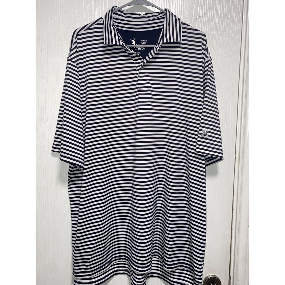 F&G Tech Golf Mens XXL Short Sleeve‎ Polo Shirt Striped Blue White